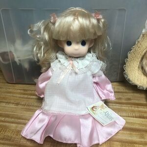 Precious Moments Blonde Doll in Pink Dress